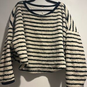 Free People Black/White Striped Fleece Crewneck - XS